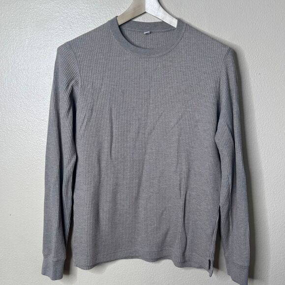 Uniqlo Shirt Mens Small Beige Crewneck Longs Sleeve Waffle Knit - Picture 1 of 7